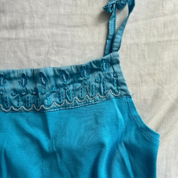 🐬 Y2K RARE BEACH LACE HALTER / RIBBON GEM BLUE TANKNTOP - Picture 2 of 2
